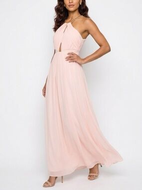 Marciano Peach Evening Gown with Gold Chain Halter Neckline